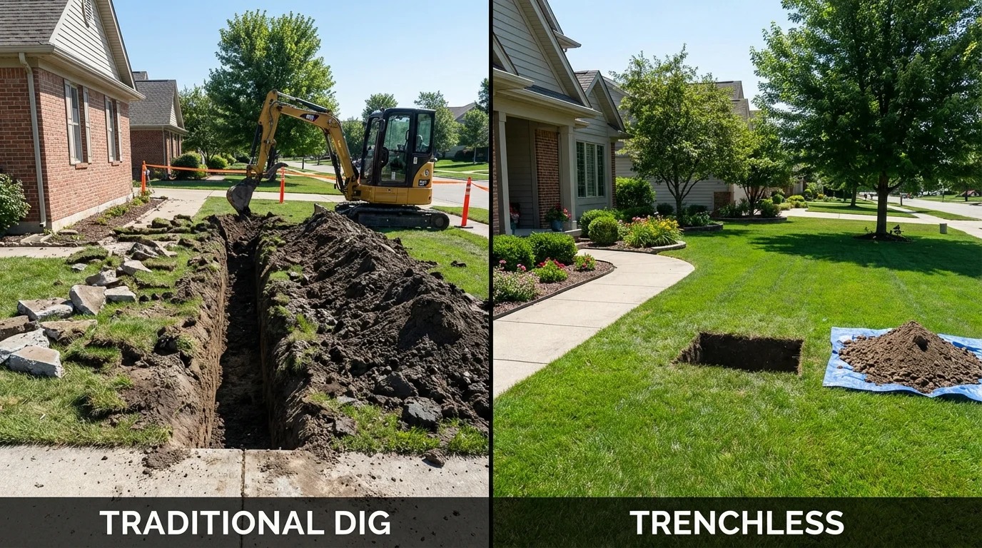 Trenchless sewer repair with minimal yard damage versus traditional excavation in Union, MS